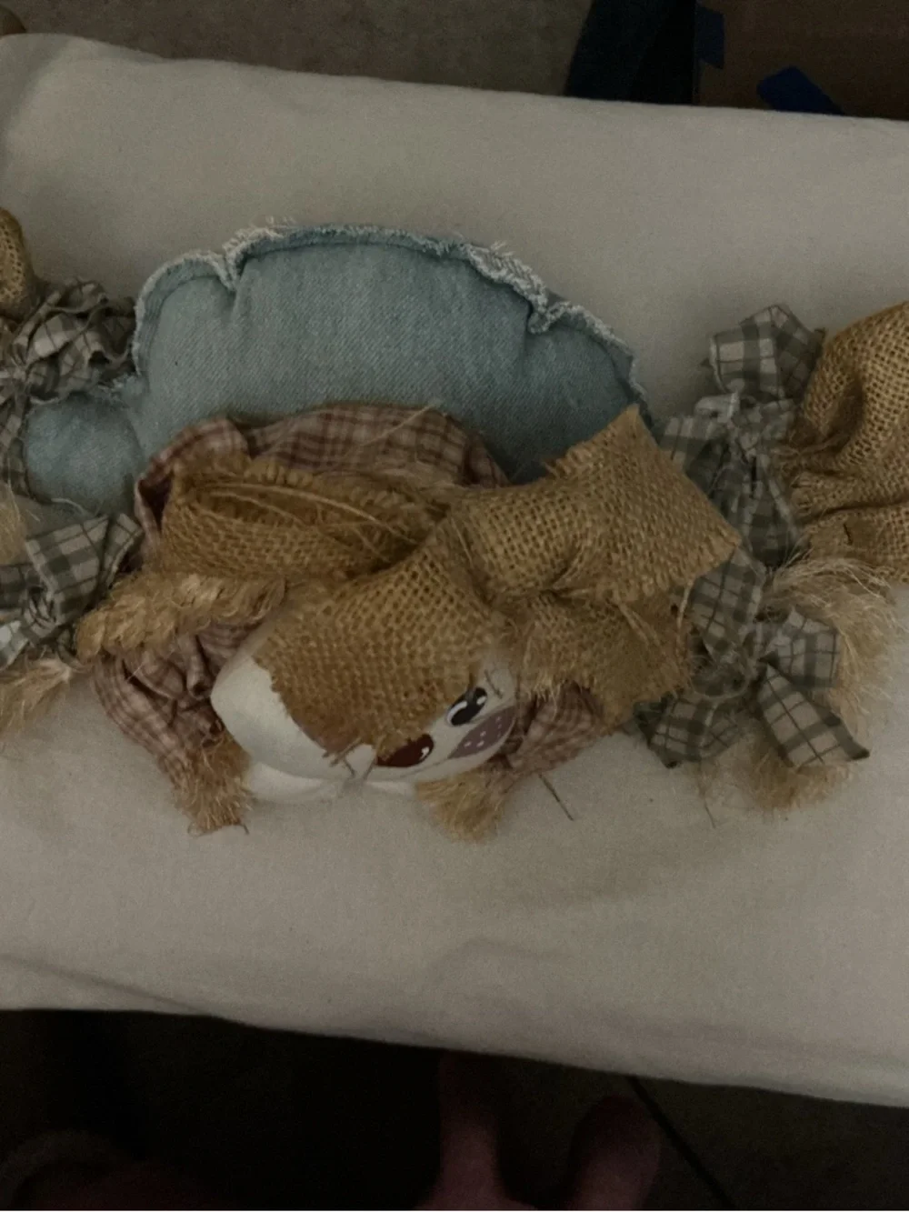 NEW-Handcrafted Brown Burlap Scarecrow Plush - Rustic Home Accents